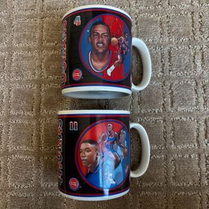 VTG Joe Dumars Isiah Thomas Detroit Pistons Coffee Mugs Limited Edition Licensed